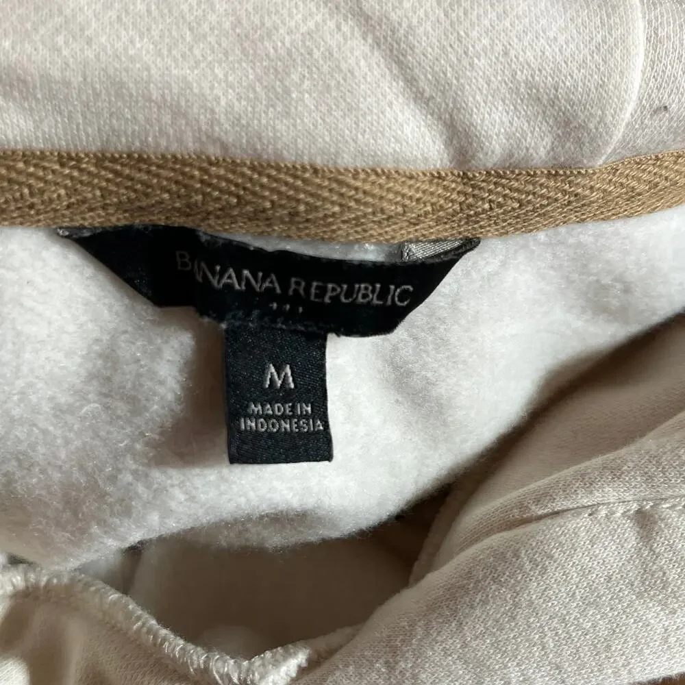 Banana Republic Hoodie‎ Sweatshirt Mens Medium Cream Pullover Long Sleeves